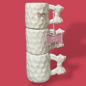 New Market Finds Hand Painted Pink Bow Handle Ceramic Coffee Tea Mug Set